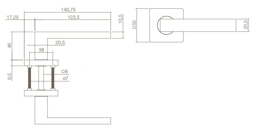 Intersteel deurklink Hera op vierkant rozet mat zwart - Afbeelding 2