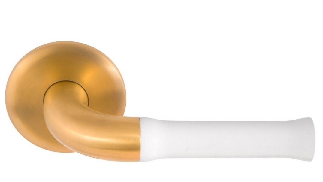 Deurklink NOUR EV100/64 op Rozet PVD mat Goud/Wit