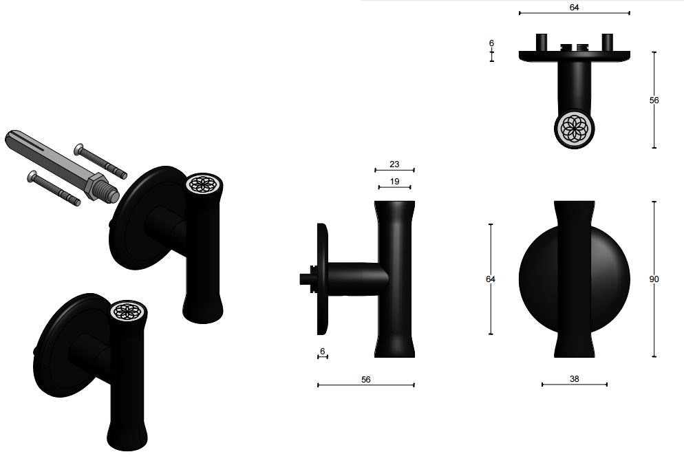 Voordeurknop Vast NOUR EV200V mat zwart - Afbeelding 4