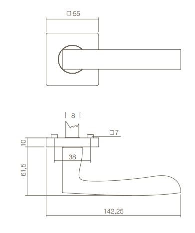 Intersteel Enkele deurklink rechts Dean op vierkant rozet mat nikkel/chroom - Afbeelding 2