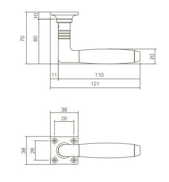 Deurklink Ton 400 nikkel mat/ebbenhout inclusief rozetten - Afbeelding 2