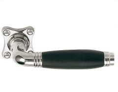 Deurklink Stokstraat glans nikkel/Ebbenhout op Klaver Rozet