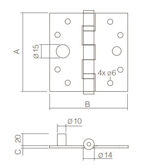 SKG3 Kogellagerscharnier 89X89X3 Recht rvs - Afbeelding 2