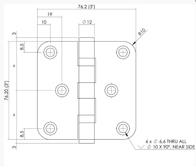 Kogellagerscharnier Afgerond 76x76x2,5 rvs - Afbeelding 2
