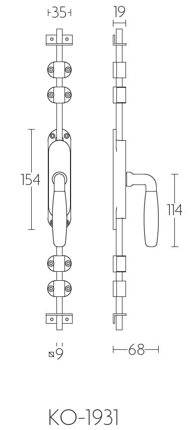 Kruk-Espagnolet TIMELESS KO-1931 Links glans nikkel/Ebbenhout - Afbeelding 2