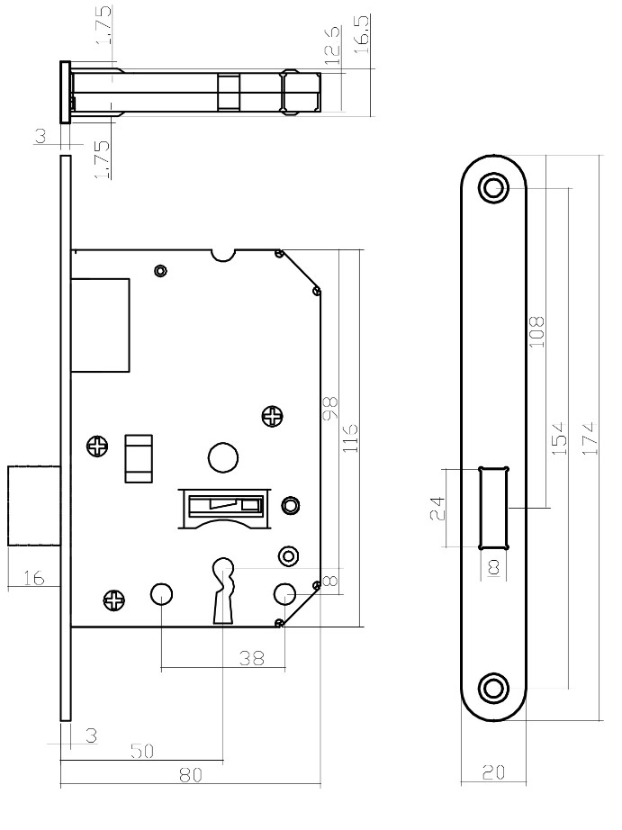Intersteel Klavier Kastslot Met rvs Voorplaat 20X175 mm - Afbeelding 2