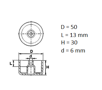 Meubelpoot kunststof Rond 50 mm - Afbeelding 2