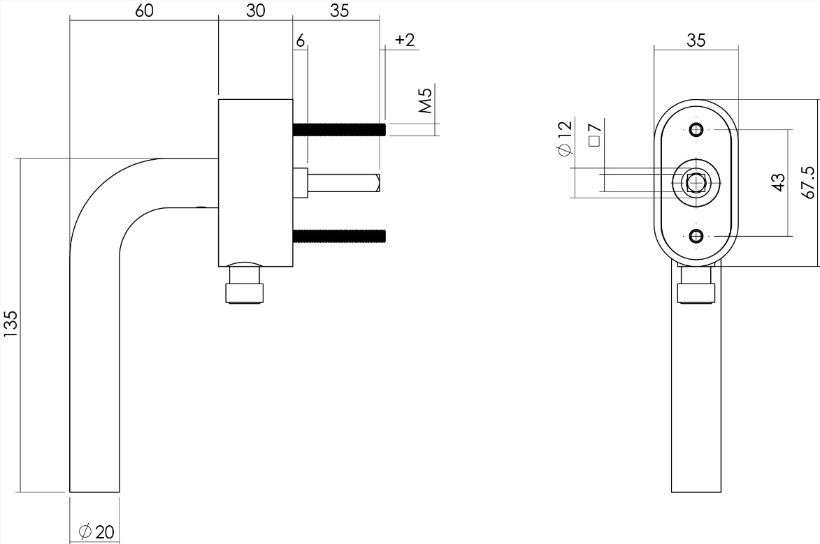 Intersteel SKG3 afsluitbare raamkruk recht op ovale rozet rvs - Afbeelding 2