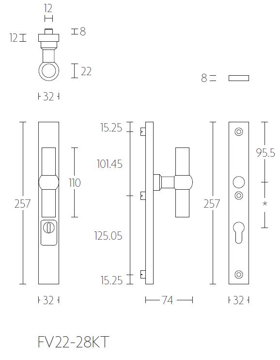 Veiligheidsbeslag PC92 met kerntrek beveiliging FERROVIA FV22-28KT Knop/kruk SKG3 rvs - Afbeelding 2