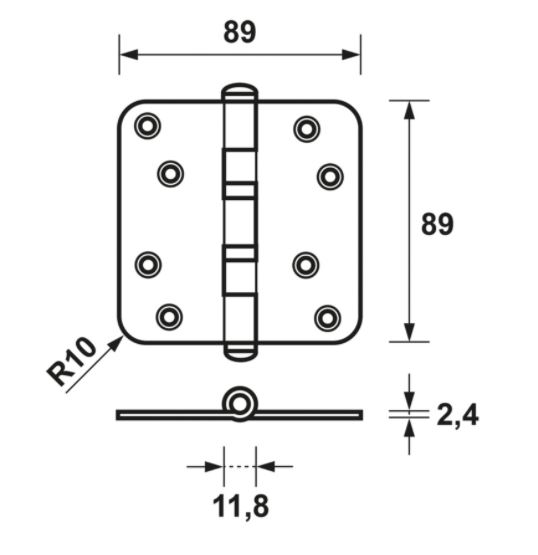 AXA Kogellagerscharnier 89x89 Verzinkt Ronde Hoeken - Afbeelding 2