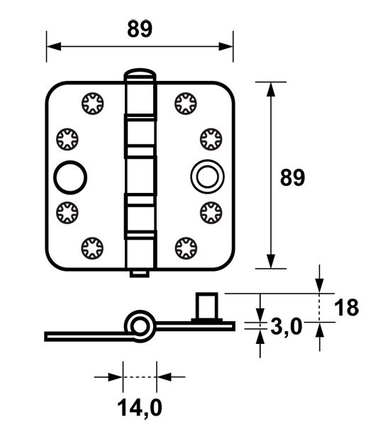 AXA Kogellagerscharnier SKG3 89x89x3 Verzinkt Ronde Hoeken - Afbeelding 2