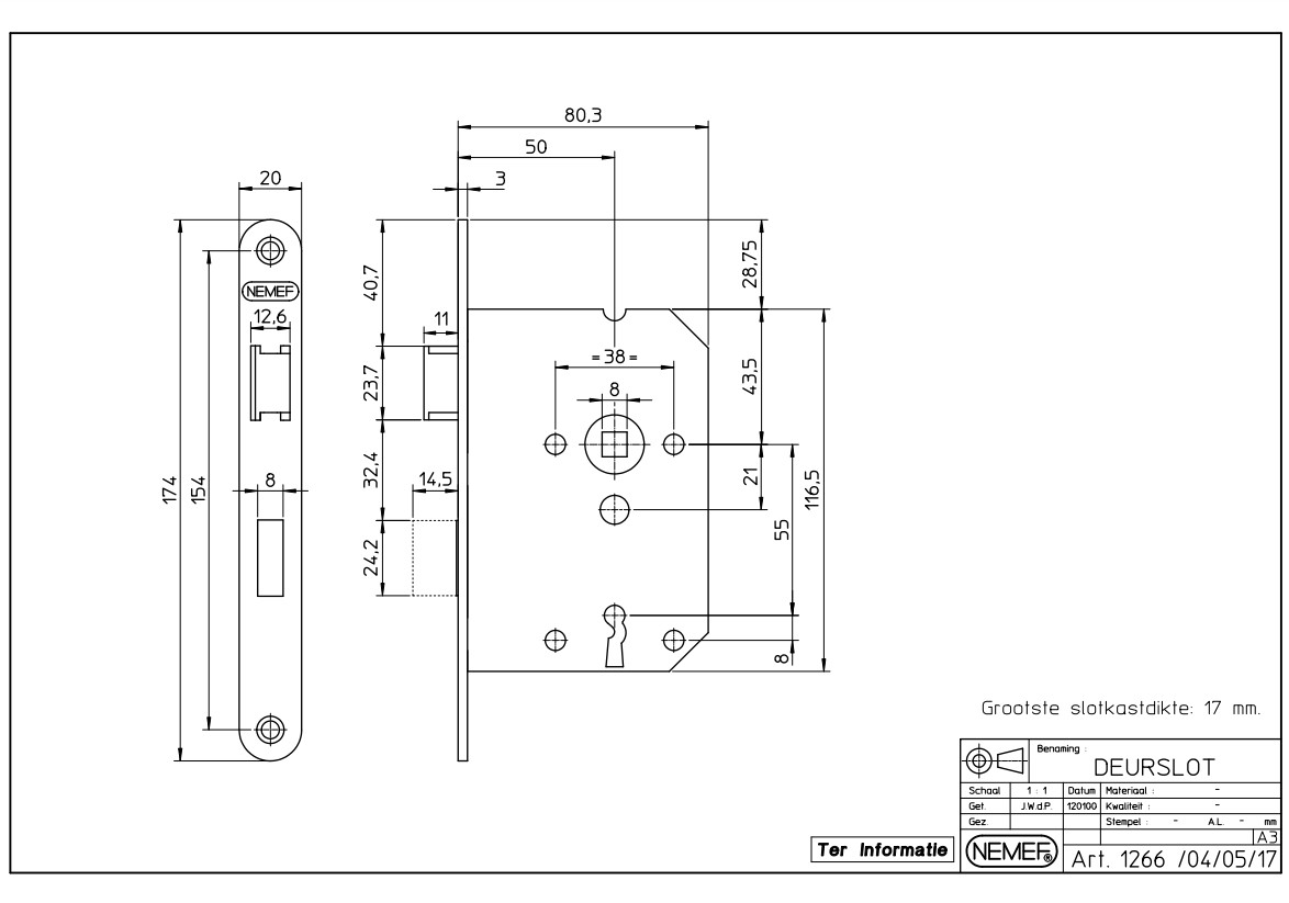 Nemef klavier SL56 insteekslot 1266/4 met witte voorplaat - Afbeelding 2