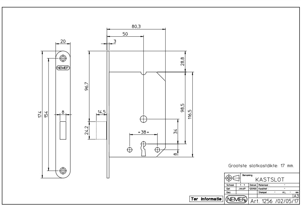 Nemef kastslot 1256/2 met witte voorplaat - Afbeelding 2