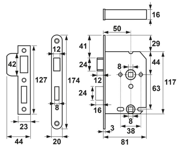 AXA Toilet-badkamerslot WC63/8 met Witte Voorplaat - Afbeelding 2