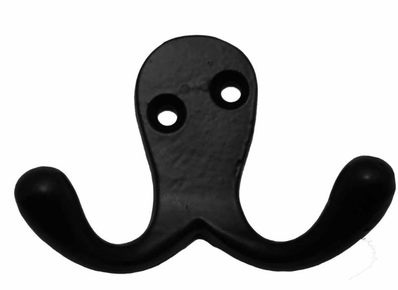 Kapstokhaak Dubbel IJzer zwart 70 mm