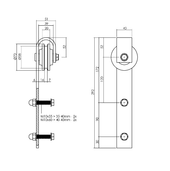 Intersteel Set van 2 rollers tbv schuifdeursysteem, incl. bevestiging, rvs - Afbeelding 2