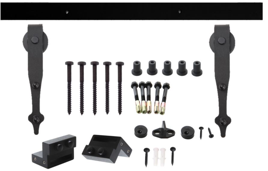 Schuifdeur Systeem 2 Meter Hangrollen Pijlvorm Staal mat zwart