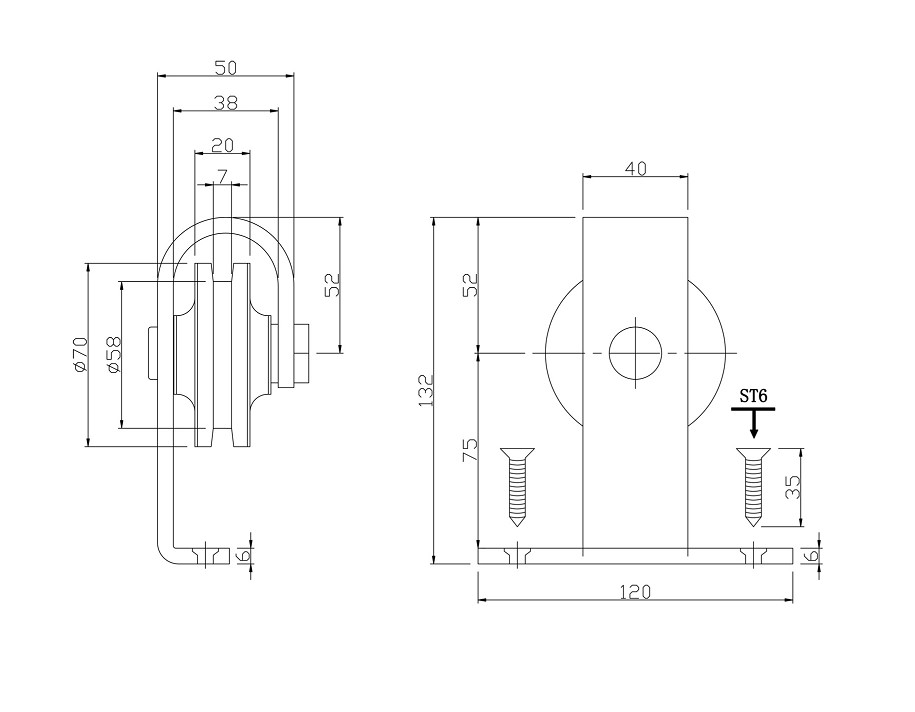 Intersteel Set van 2 rollers Recht tbv schuifdeursysteem incl. bevestiging mat zwart - Afbeelding 2