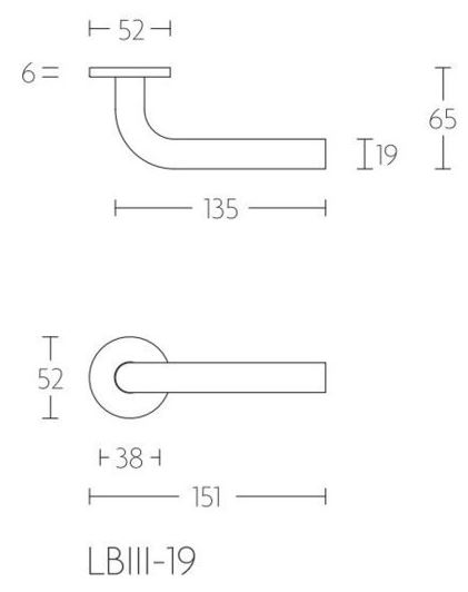 Enkele deurklink rechts BASIC LBIII-19 op ronde rozet mat zwart - Afbeelding 2