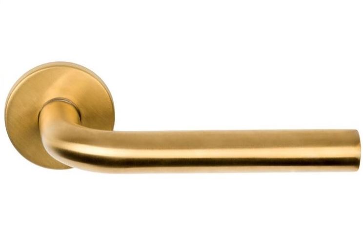Enkele deurklink rechts BASIC LBIII-19 op ronde rozet PVD mat Goud