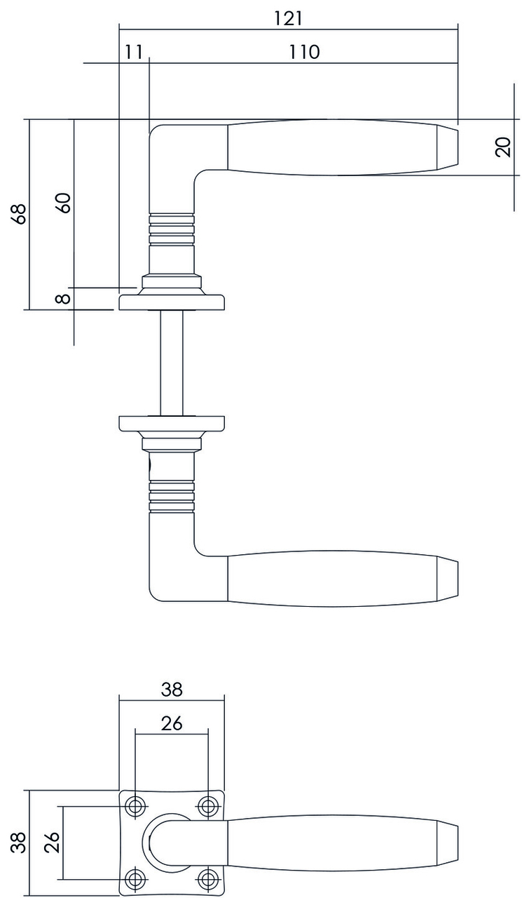Deurklink Ton nikkel/palissander inclusief rozetten - Afbeelding 2