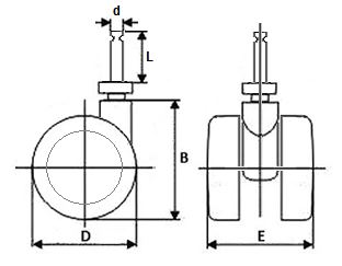 Zwenkwiel voor stoelen met zacht loopvlak met stift 8mm - Afbeelding 2