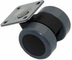 Zwenkwiel voor stoelen met grijs zacht loopvlak met bevestigingsplaat