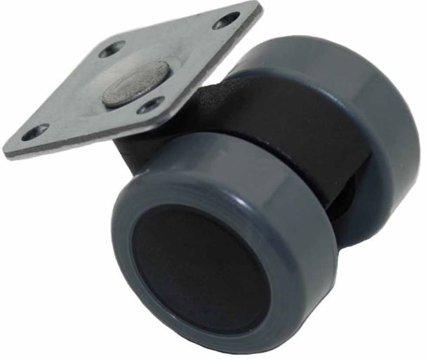 Zwenkwiel voor stoelen met grijs zacht loopvlak met bevestigingsplaat