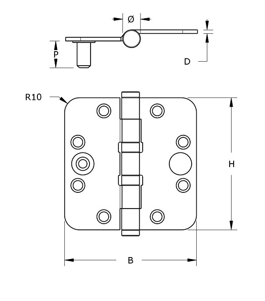 Kogellagerscharnier doorgezet 89x89 mm ronde hoek SKG3 - Afbeelding 2