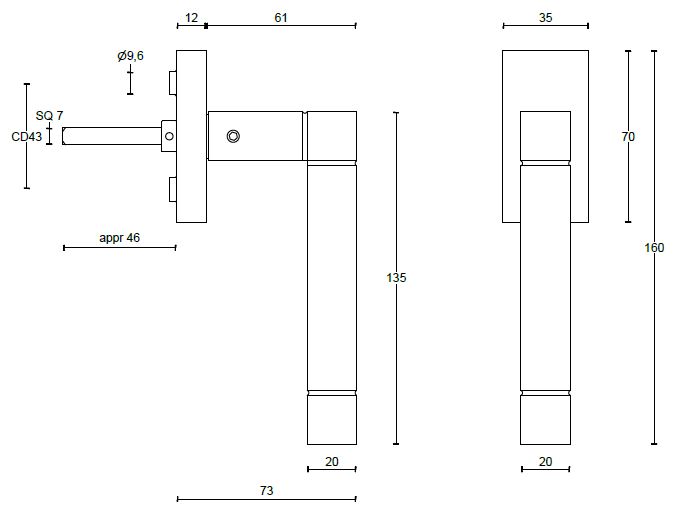 Draaikiepgarnituur SQUARE JB100DK Links mat zwart - Afbeelding 2