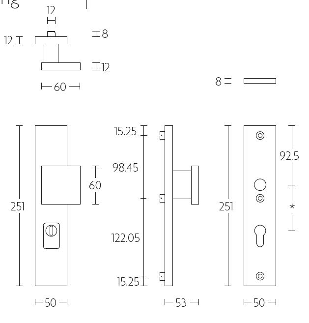 Veiligheidsbeslag PC55 met kerntrek beveiliging SQUARE LSQ60-50KT knop/kruk SKG3 zwart - Afbeelding 2