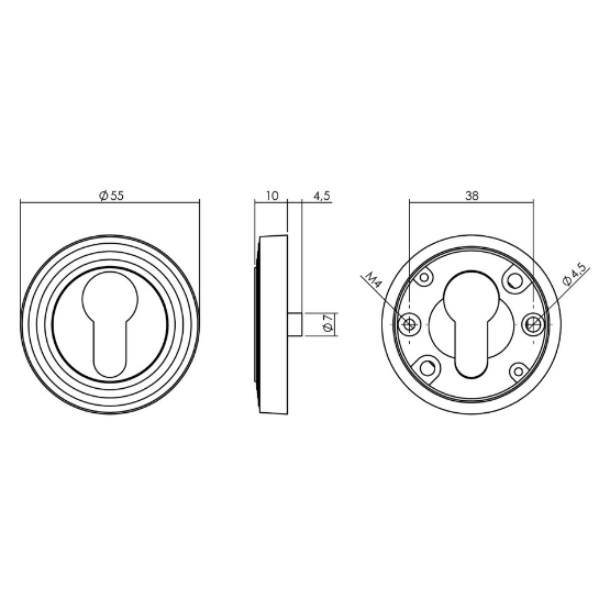 Intersteel cilinderrozetten verdekt met rillen ø54x9mm en nokken oud grijs - Afbeelding 2