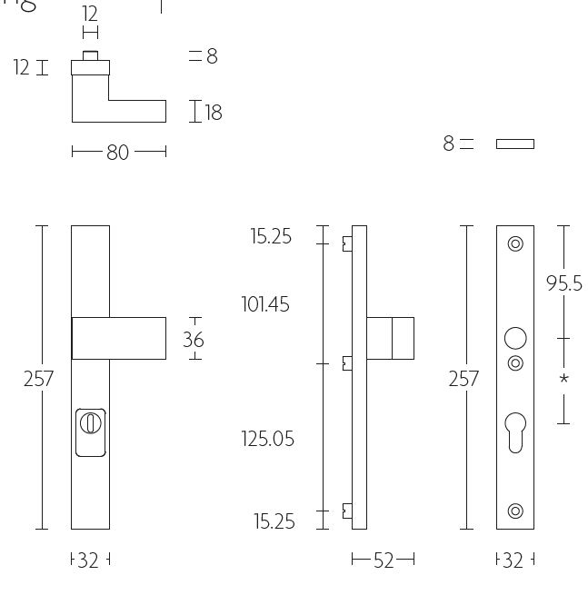Veiligheidsbeslag PC72 met kerntrek beveiliging SQUARE LSQ50-28KT knop/kruk SKG3 zwart - Afbeelding 2