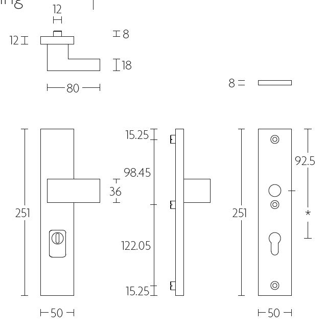 Veiligheidsbeslag PC55 met kerntrek beveiliging SQUARE LSQ50-50KT knop/kruk SKG3 zwart - Afbeelding 2
