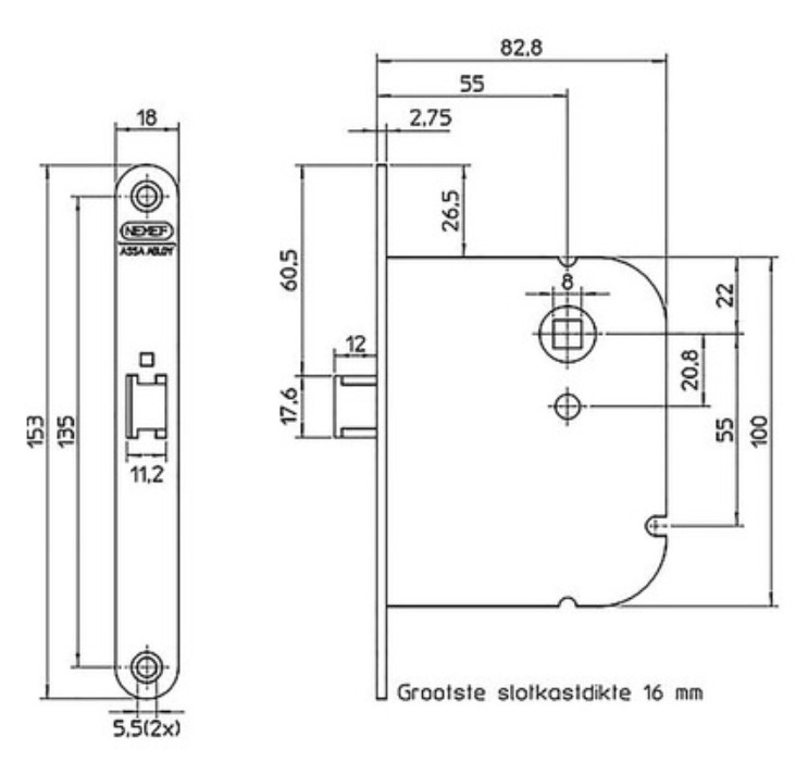 Nemef loopslot 1435 met witte voorplaat - Afbeelding 2