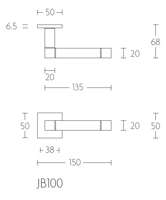 Deurklink SQUARE JB100 ongeveerd op rozet mat rvs - Afbeelding 2