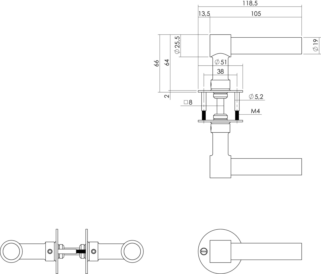 Intersteel deurklink L/L-Model recht + ronde platte rozet 50x2 mm rvs/zwart - Afbeelding 2