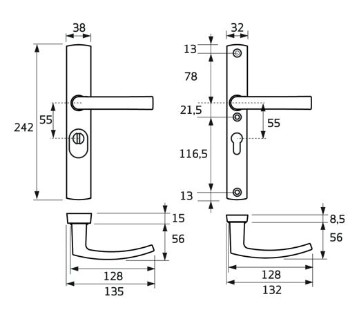 AXA Curve Smal veiligheidsbeslag PC55 met Kerntrek beveiliging Kruk/Kruk SKG3 - Afbeelding 2