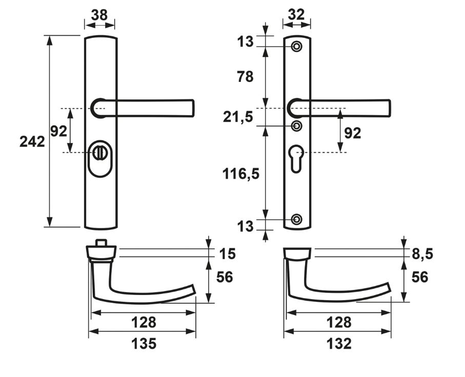 AXA Curve Smal veiligheidsbeslag PC92 met Kerntrek beveiliging Kruk/Kruk SKG3 - Afbeelding 2