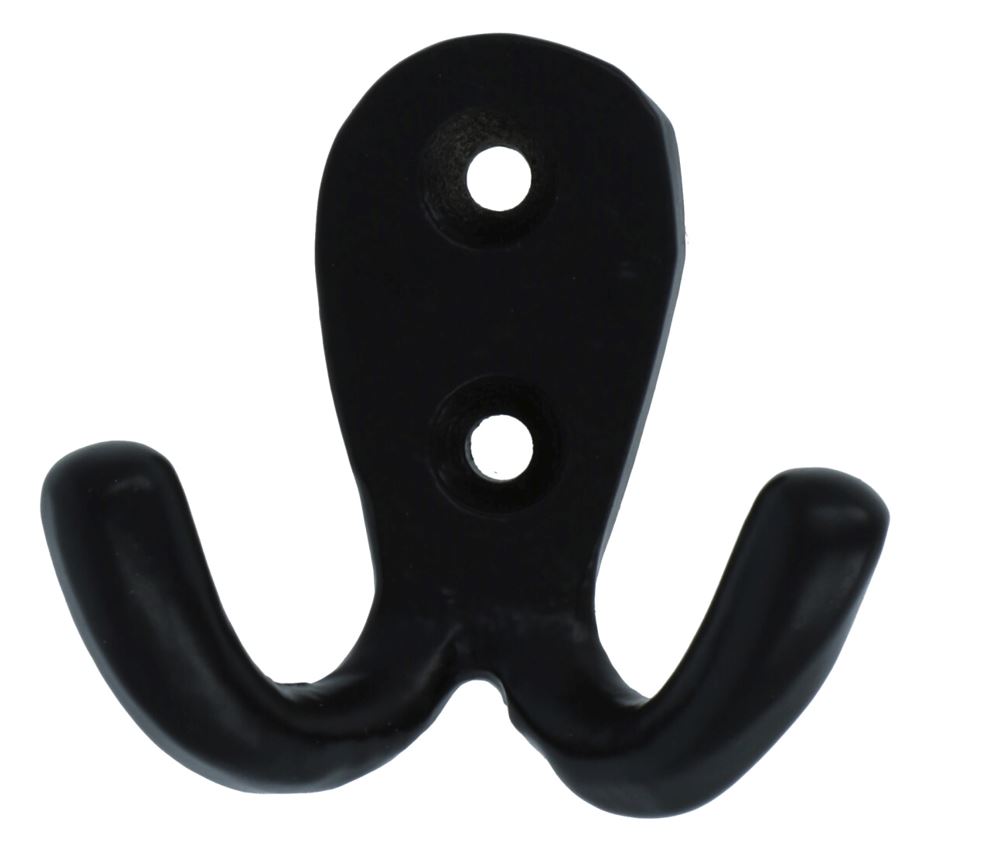 Kapstokhaak klein dubbel ijzer zwart