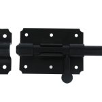 Deurgrendel met ronde schoot sluitlus en sluitplaat zwart gelakt 90 x 65 mm