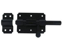 Deurgrendel met ronde schoot sluitlus en sluitplaat zwart gelakt 90 x 65 mm