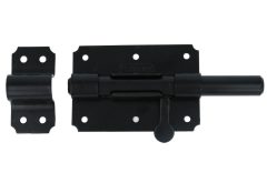 Deurgrendel met ronde schoot sluitlus en sluitplaat zwart gelakt 100 x 70 mm