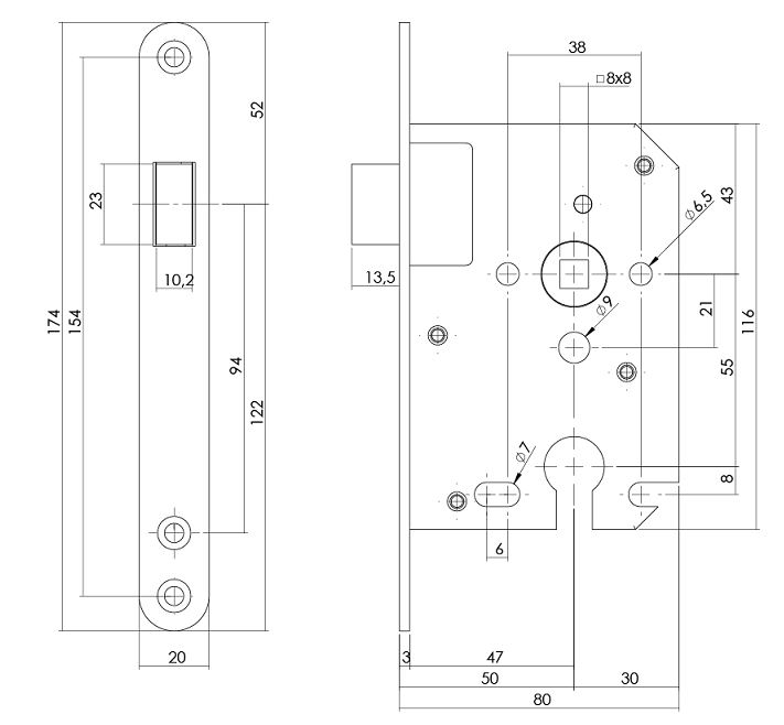 Intersteel Magneet Cilinder Dag en Nachtslot PC55 Met zwarte Voorplaat 20X175 mm - Afbeelding 2