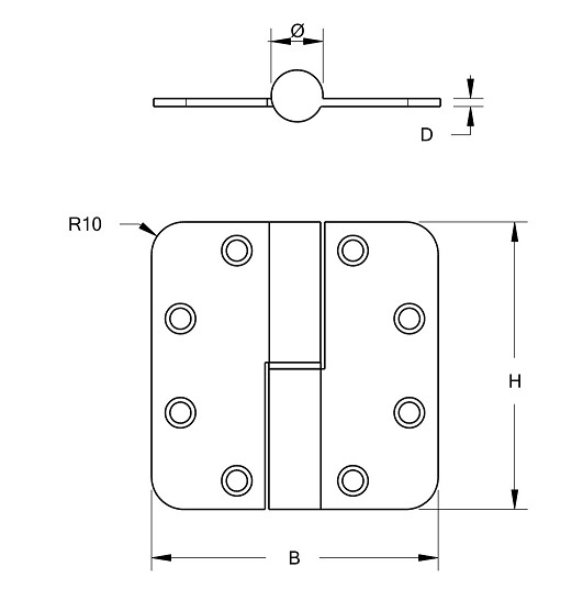 SKG3 Kogelstift paumelle Ronde hoek 89x89 mm Rechts rvs zwart Gelakt - Afbeelding 2
