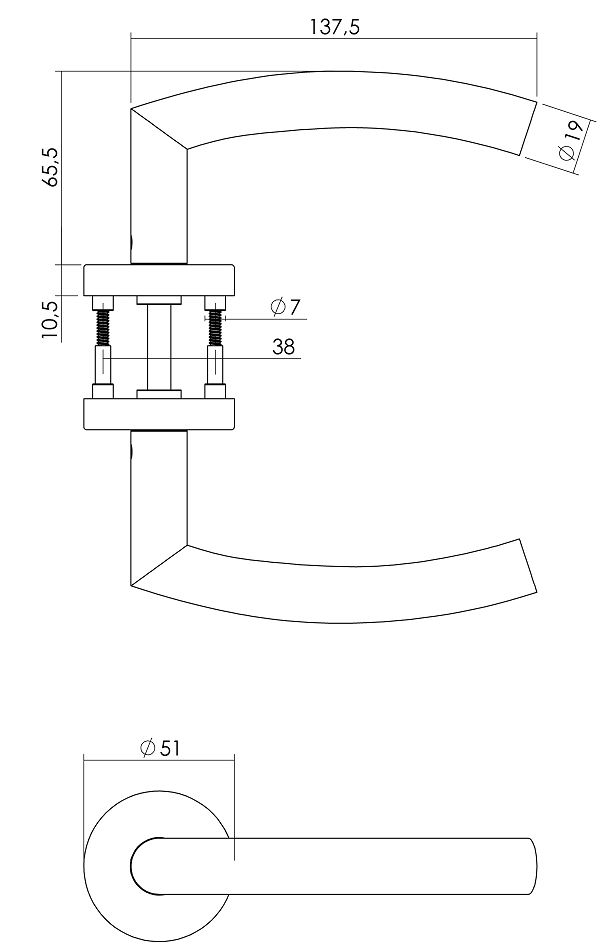 Intersteel deurklink Half rond/hoek 90° met geveerde rozet ATP rvs - Afbeelding 2