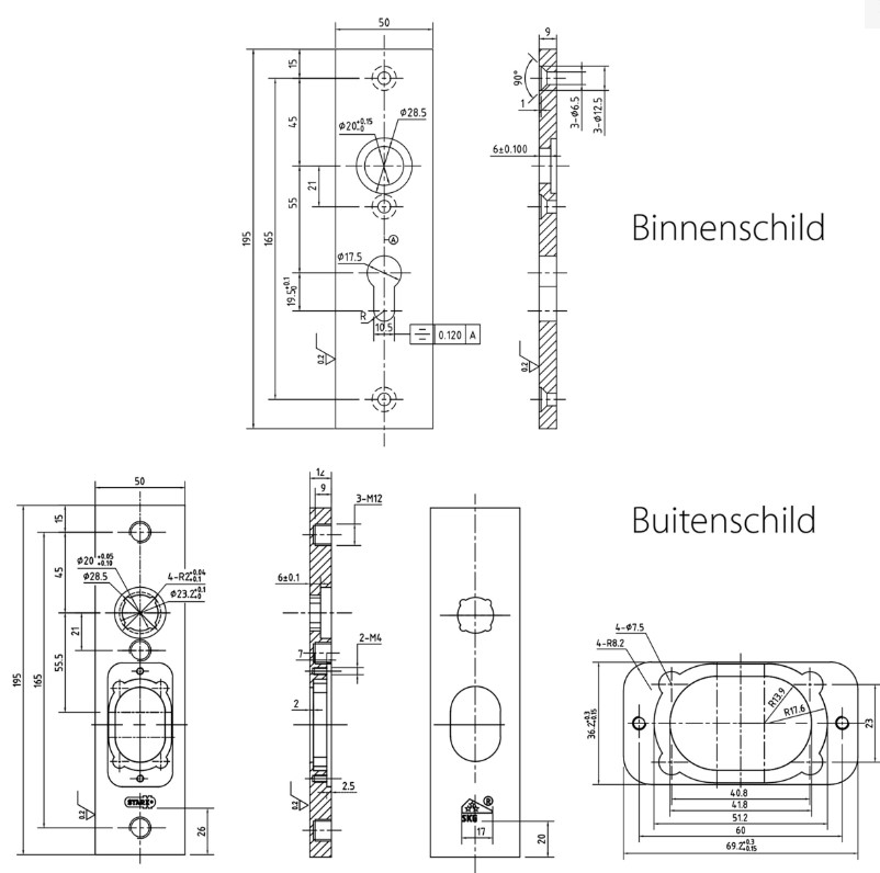 Starx veiligheidsbeslag kortschild PC55 SKG3 met kerntrekbeveiliging greep/kruk zwart - Afbeelding 2