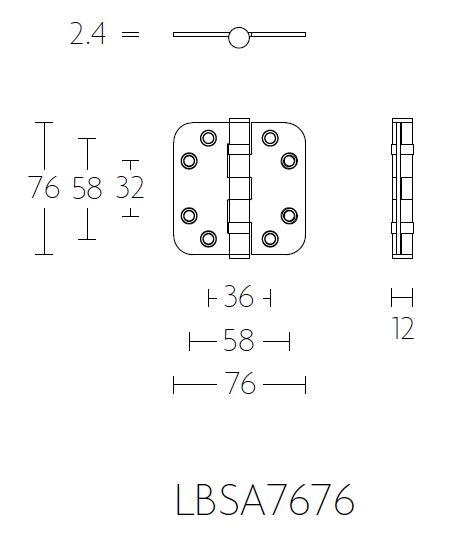 Kogellagerscharnier 7676 mm ronde hoek PVD gepolijst koper - Afbeelding 2