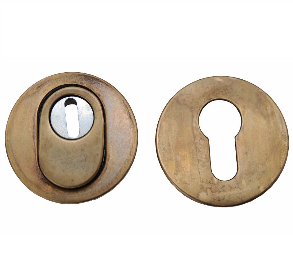 SKG3 Veiligheid-rozet + kerntrekbeveiliging messing Antiek