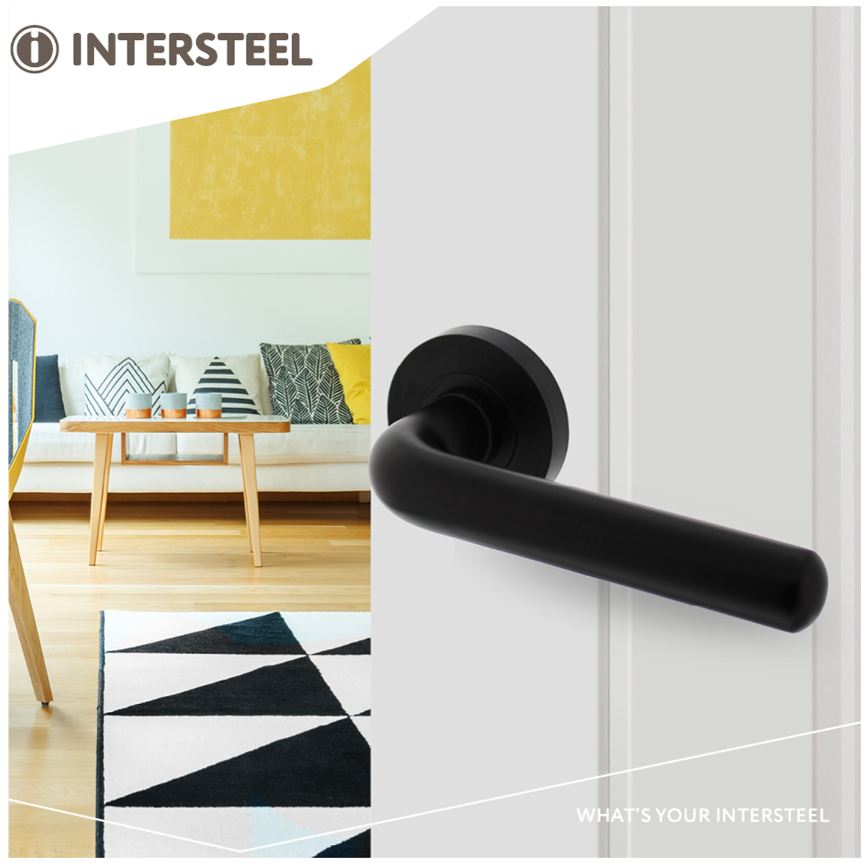 Intersteel Enkele deurklink links Agatha op ronde rozet 53x8mm met nokken mat zwart - Afbeelding 3